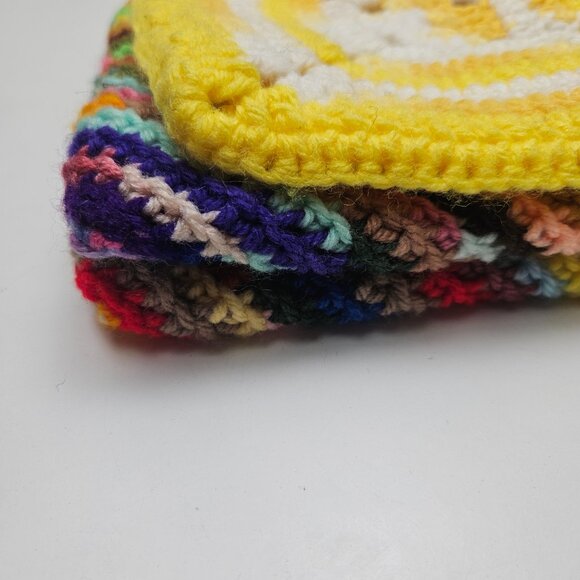 NEW Handknit Crochet 3pc Pot‎ Holder Trio Multicolor Yellow Boho Retro - Picture 5 of 6